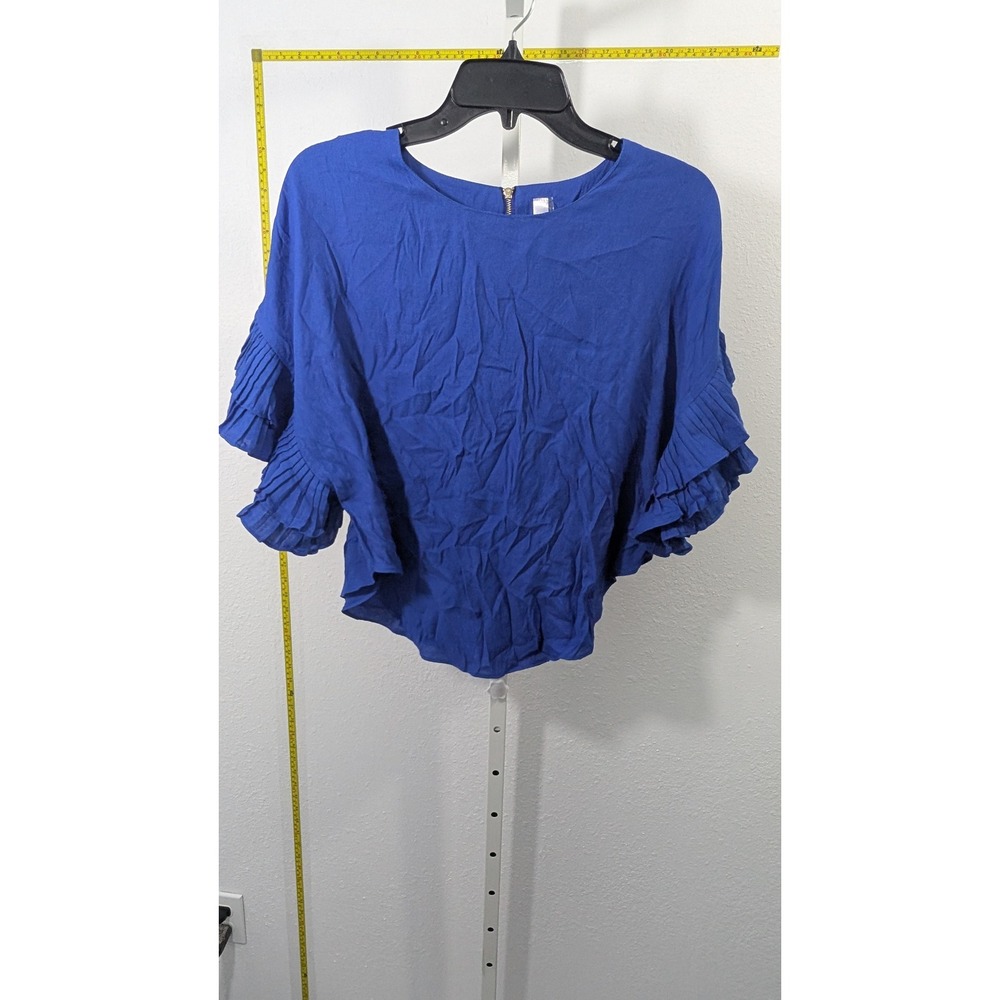 Lovesong Royal Blue Ruffle Sleeve‎ Blouse Gold Back Zip Top Small
